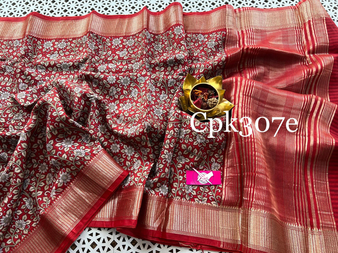 Red Tusser Soft Silk Sarees With Zari Border