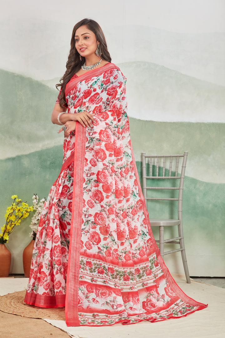 Pure Linen Saree For Every Occasion in red colour