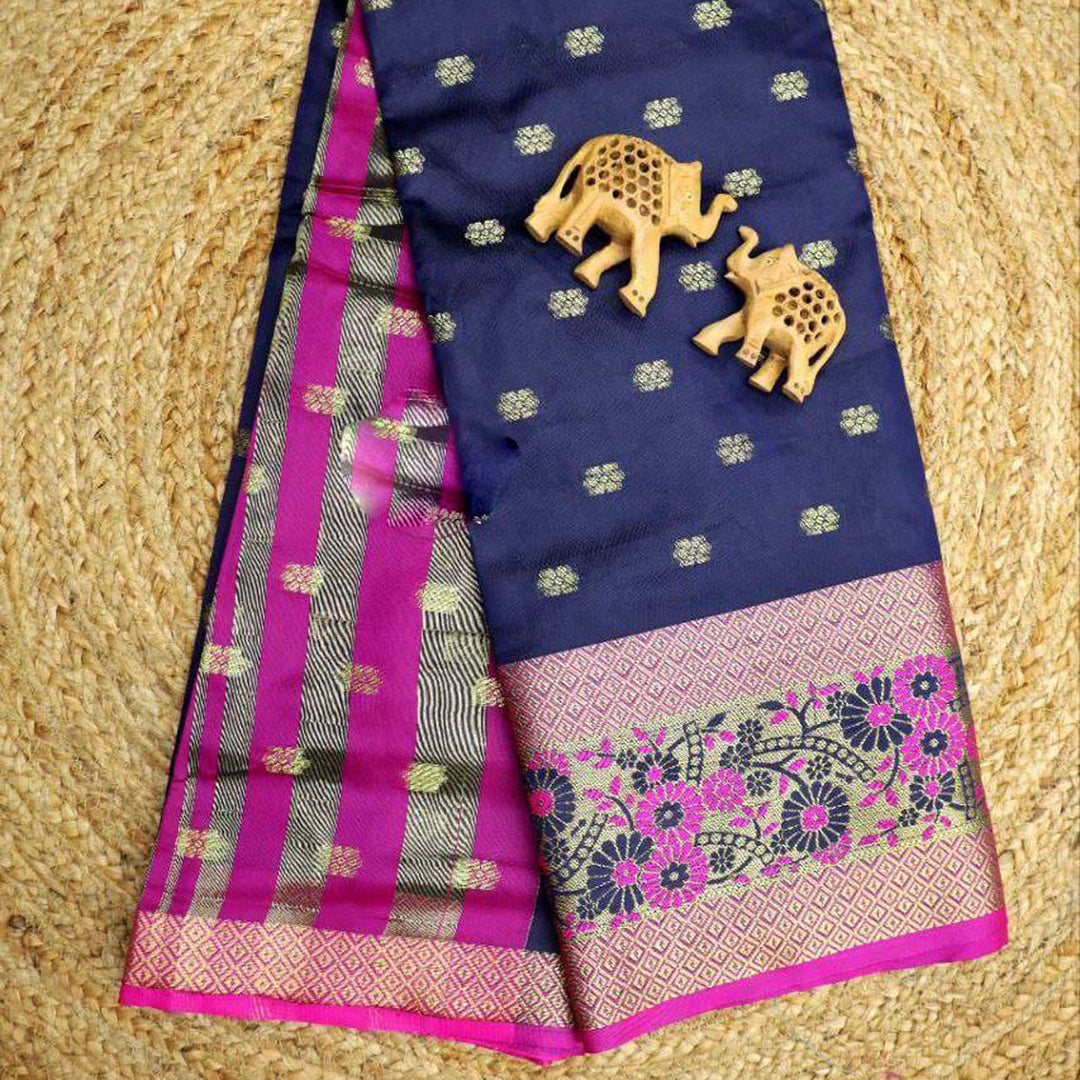 Navy Blue Radiance Richly Woven Korvai Silk Saree