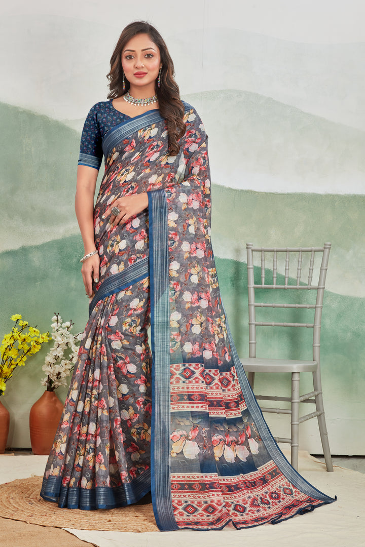 Pure Linen Saree For Every Occasion in pastel blue