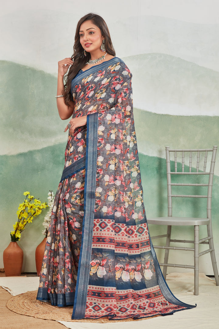 Pure Linen Saree For Every Occasion in pastel blue