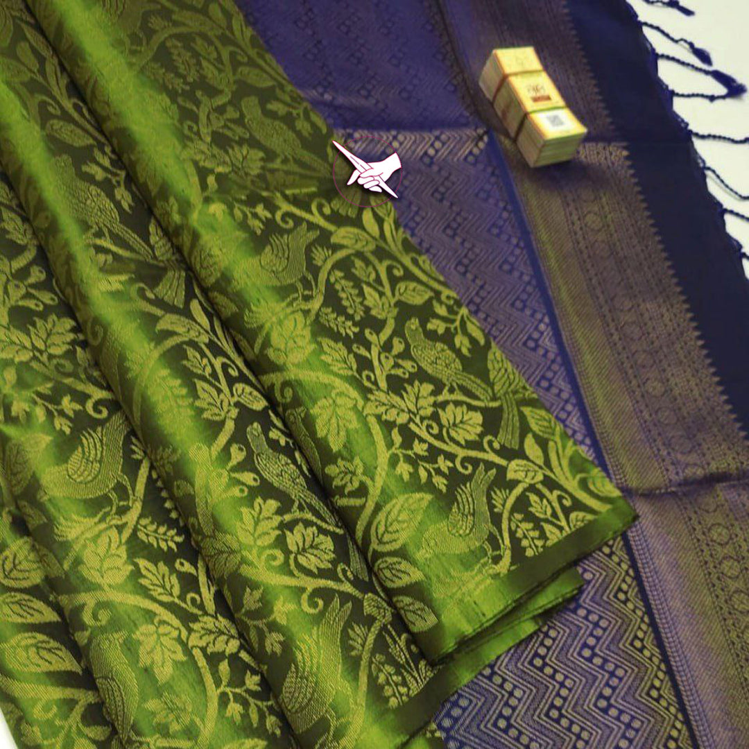 Green Color Kanchipuram Silk Zari Weaving Work Designer Saree