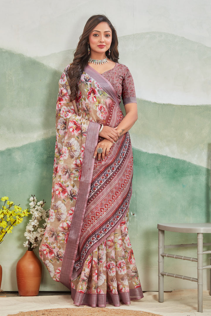 Pure Linen Saree For Every Occasion in pink colour