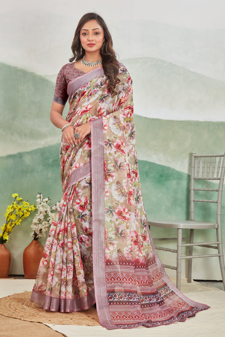 Pure Linen Saree For Every Occasion in pink colour