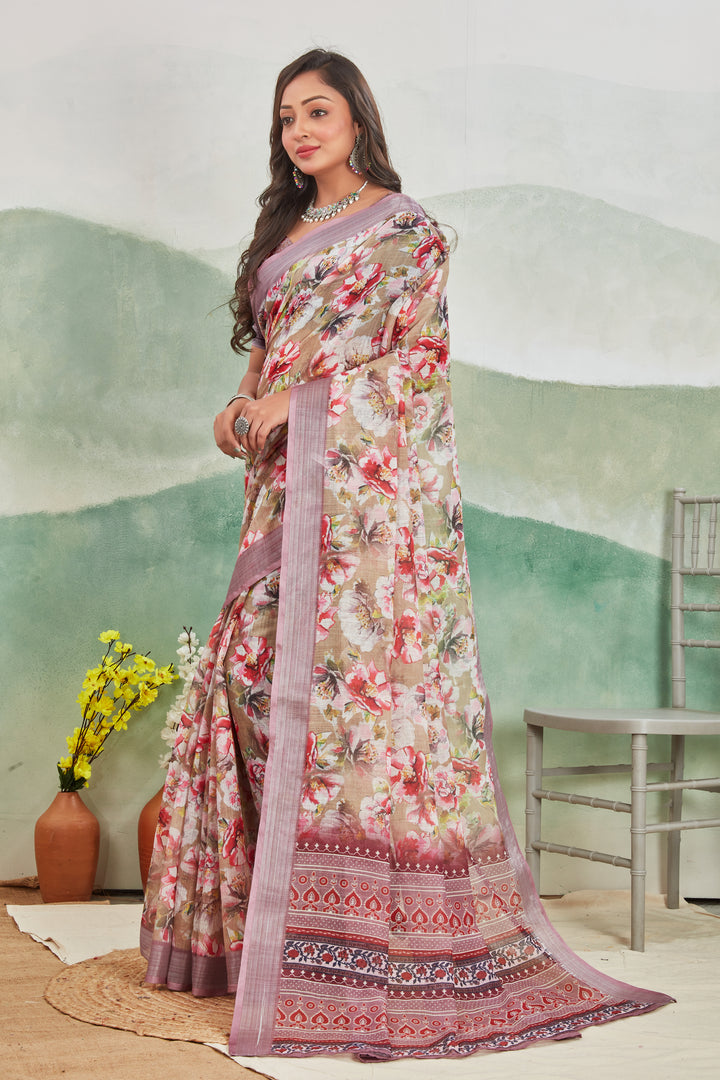 Pure Linen Saree For Every Occasion in pink colour