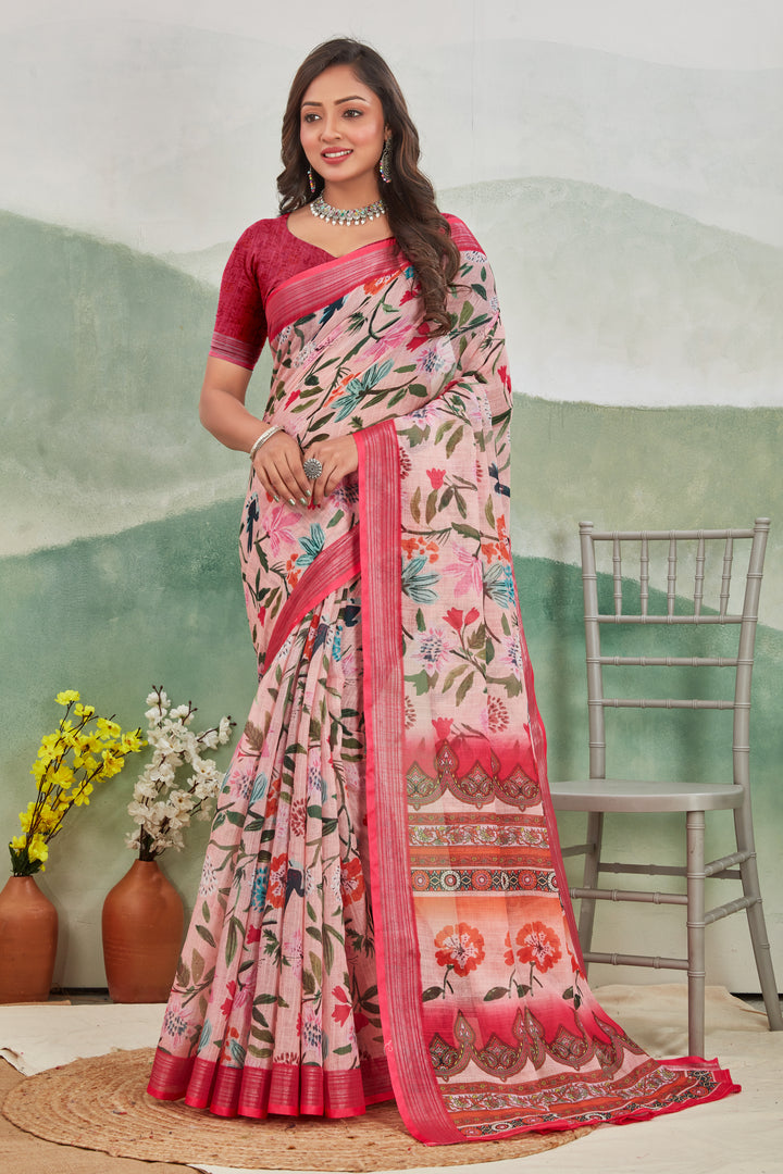 Pure Linen Saree For Every Occasion in red colour