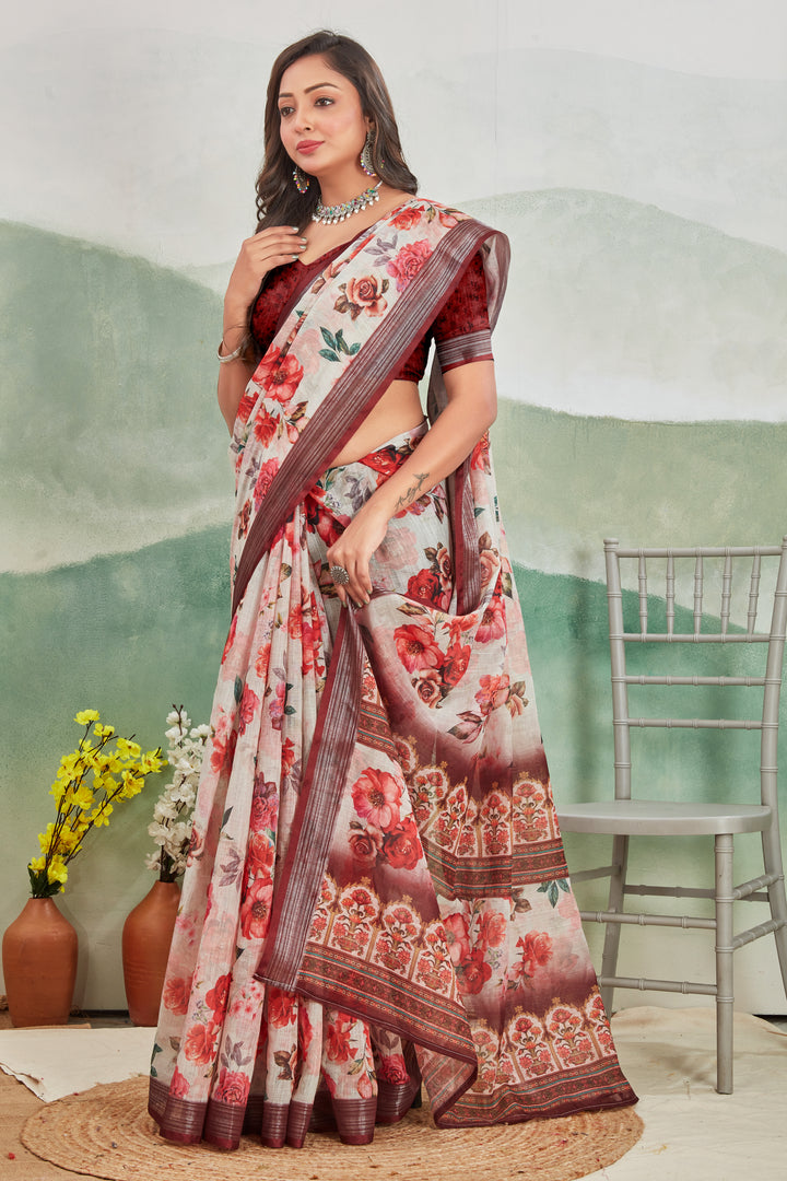 Pure Linen Saree For Every Occasion in magenta colour