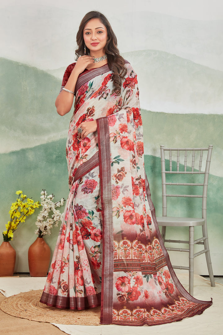 Pure Linen Saree For Every Occasion in magenta colour