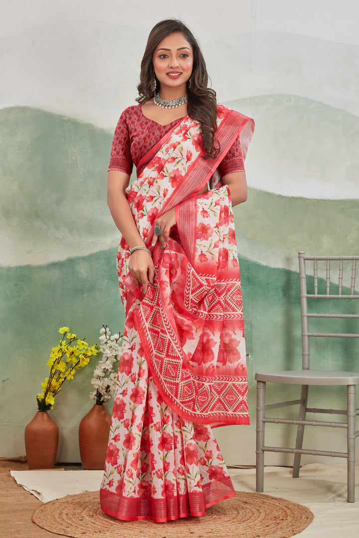 Pure Linen Saree For Every Occasion in red colour