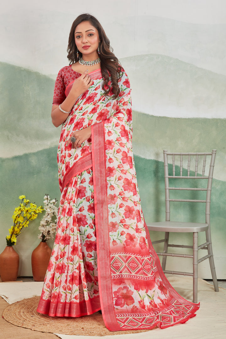 Pure Linen Saree For Every Occasion in red colour