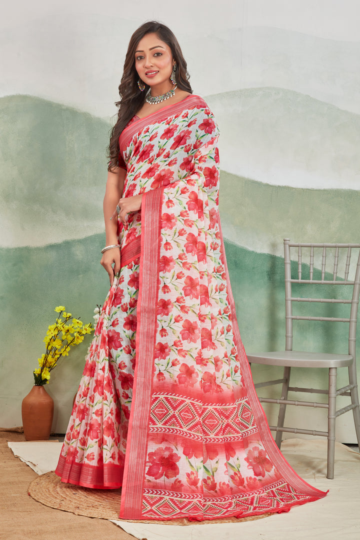 Pure Linen Saree For Every Occasion in red colour