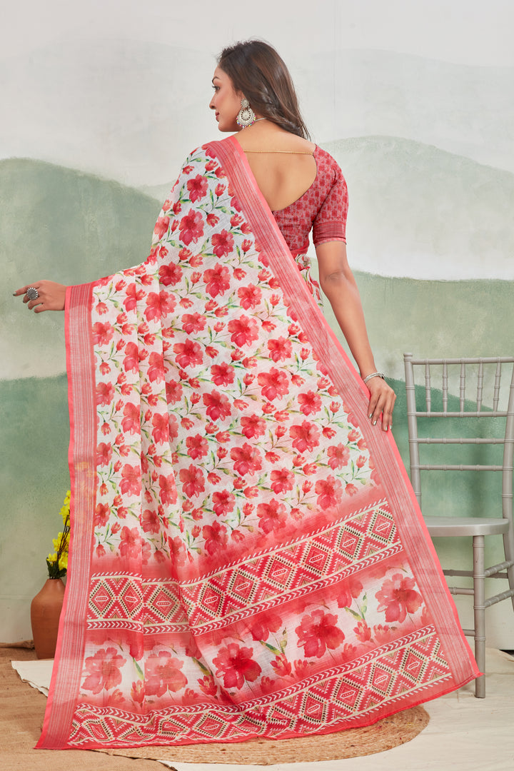 Pure Linen Saree For Every Occasion in red colour