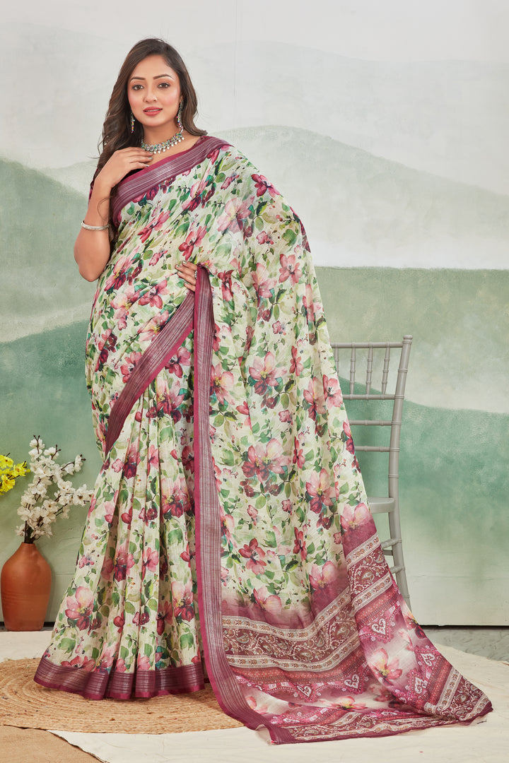 Pure Linen Saree For Every Occasion in cream colour