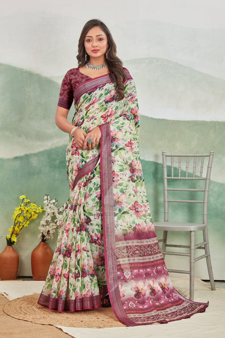 Pure Linen Saree For Every Occasion in cream colour