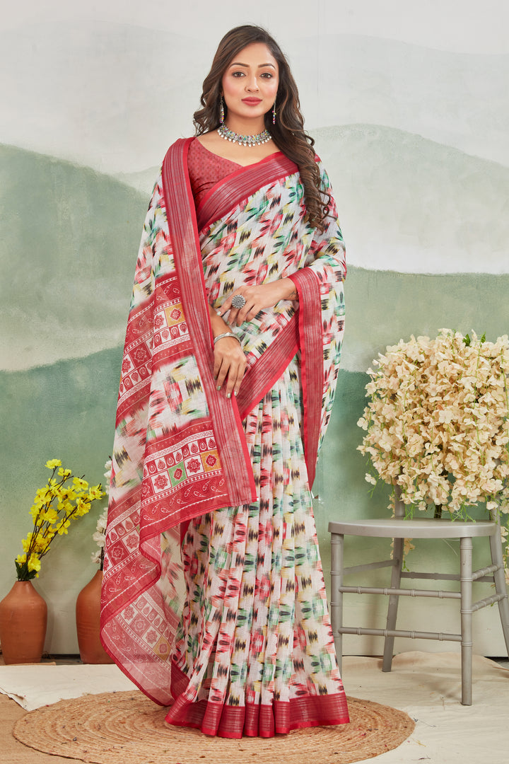 Pure Linen Saree For Every Occasion in off white colour