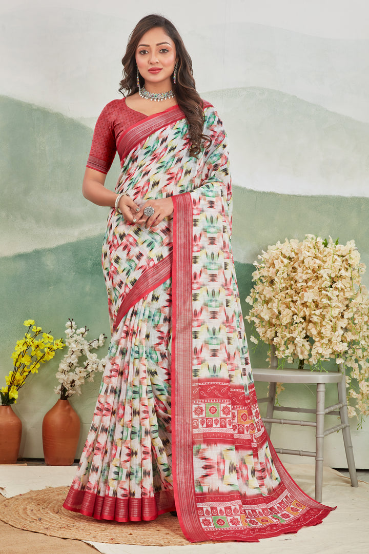 Pure Linen Saree For Every Occasion in off white colour