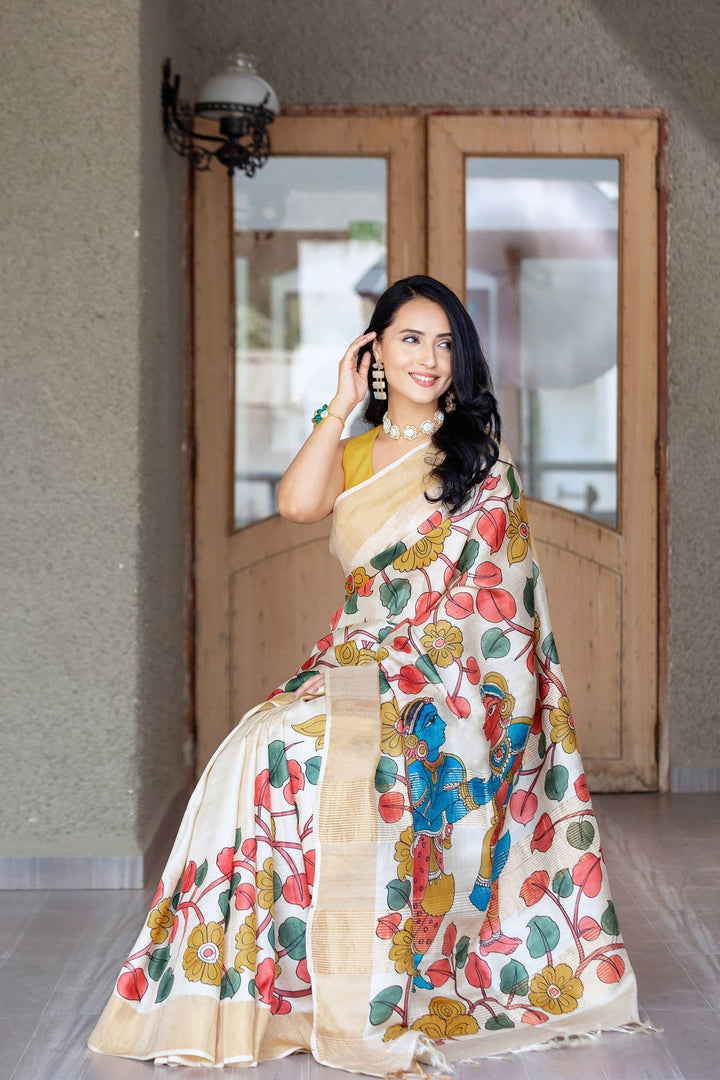 Handloom Tussar Silk with Exquisite Kalamkari Artistry