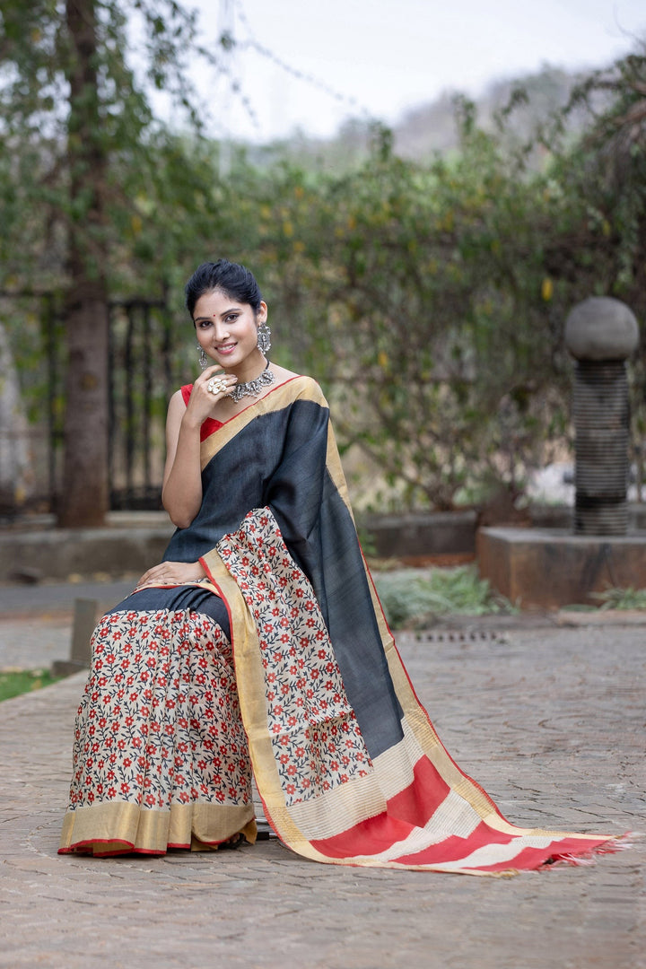 Cultural Heritage: Tussar Silk Saree with Kalamkari Elegance