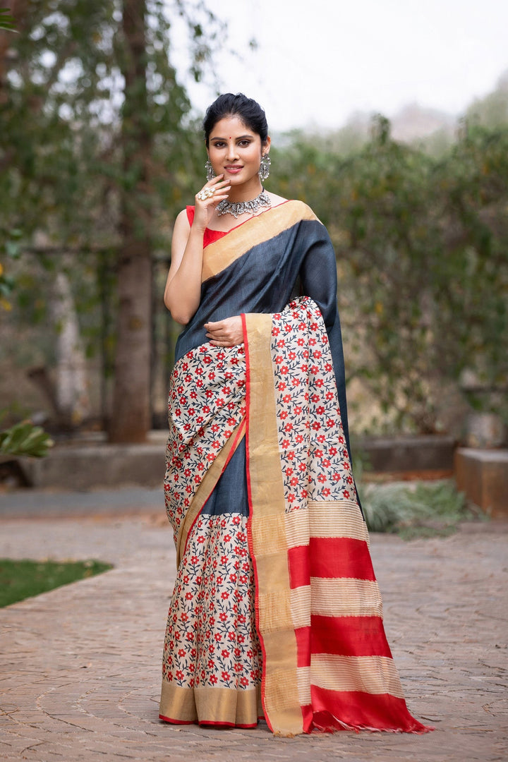 Cultural Heritage: Tussar Silk Saree with Kalamkari Elegance