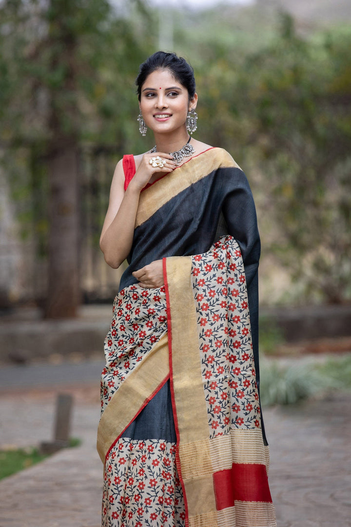 Cultural Heritage: Tussar Silk Saree with Kalamkari Elegance