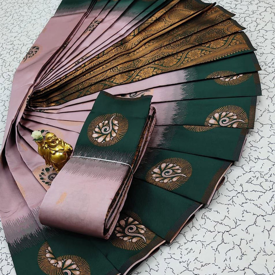 Kubera Handloom Silk 3D Pink Weaving Work Festive Wear Saree