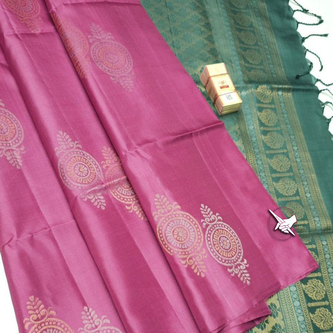 Pink Premium Quality Silk Double Warp Border Less Design Saree