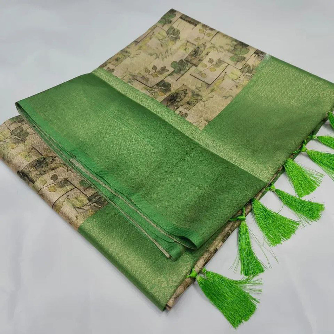 Green Color Glorious Soft Silk Saree With Digital Print