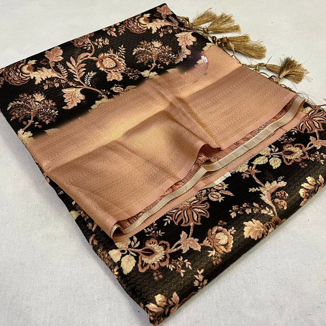 Black Soft Silk Digital Printed Saree