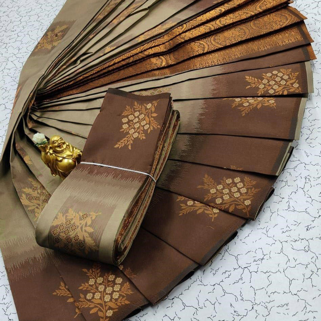 Opulent Weaves Captivating Brown Kubera Silk Drape Saree