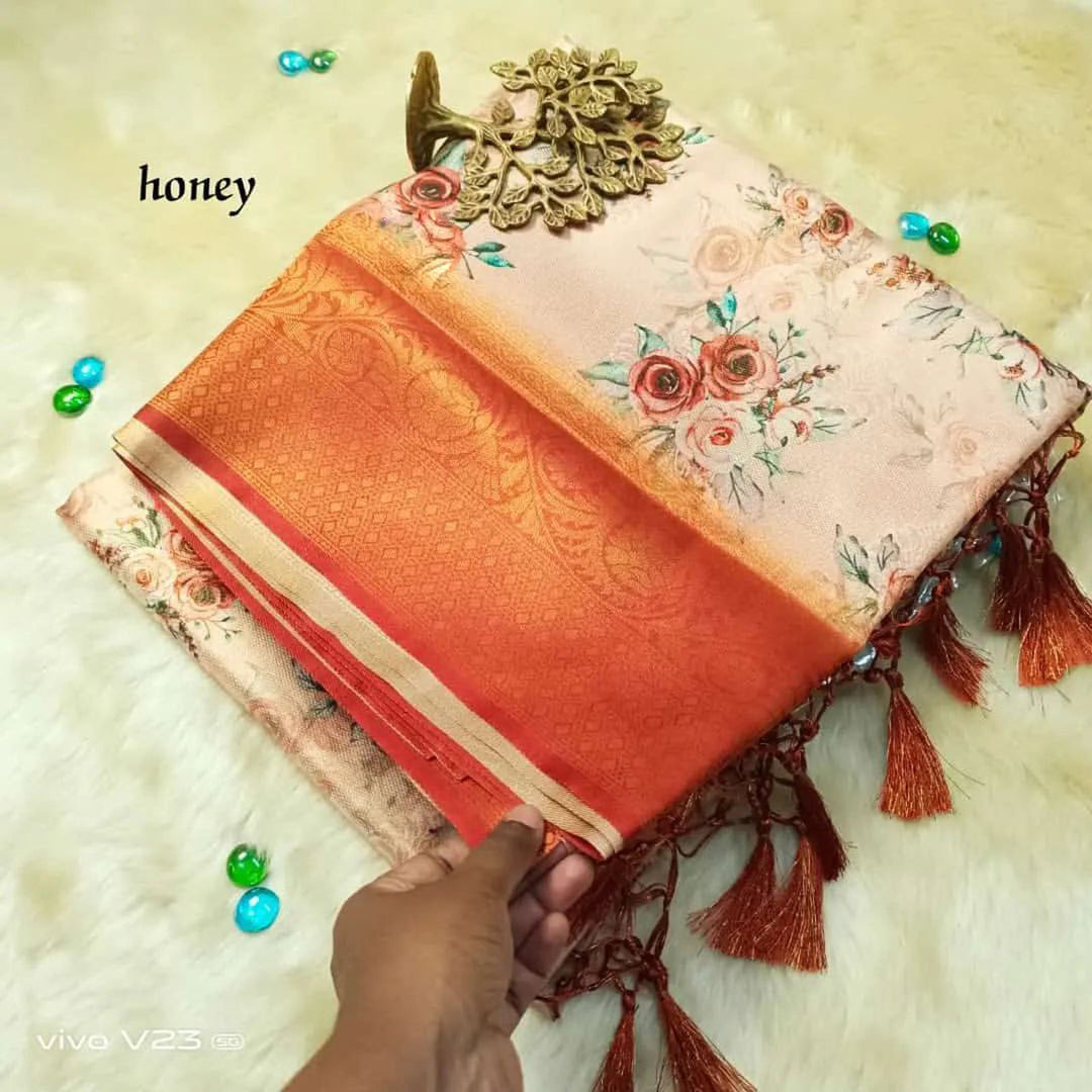 Charming Peach Soft Silks Digital Printed Saree