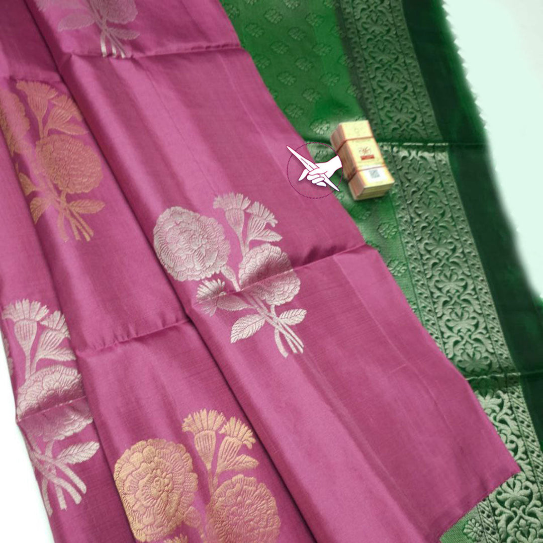 Appealing Pink Tradition Silk Saree With Refined Weaving Craft