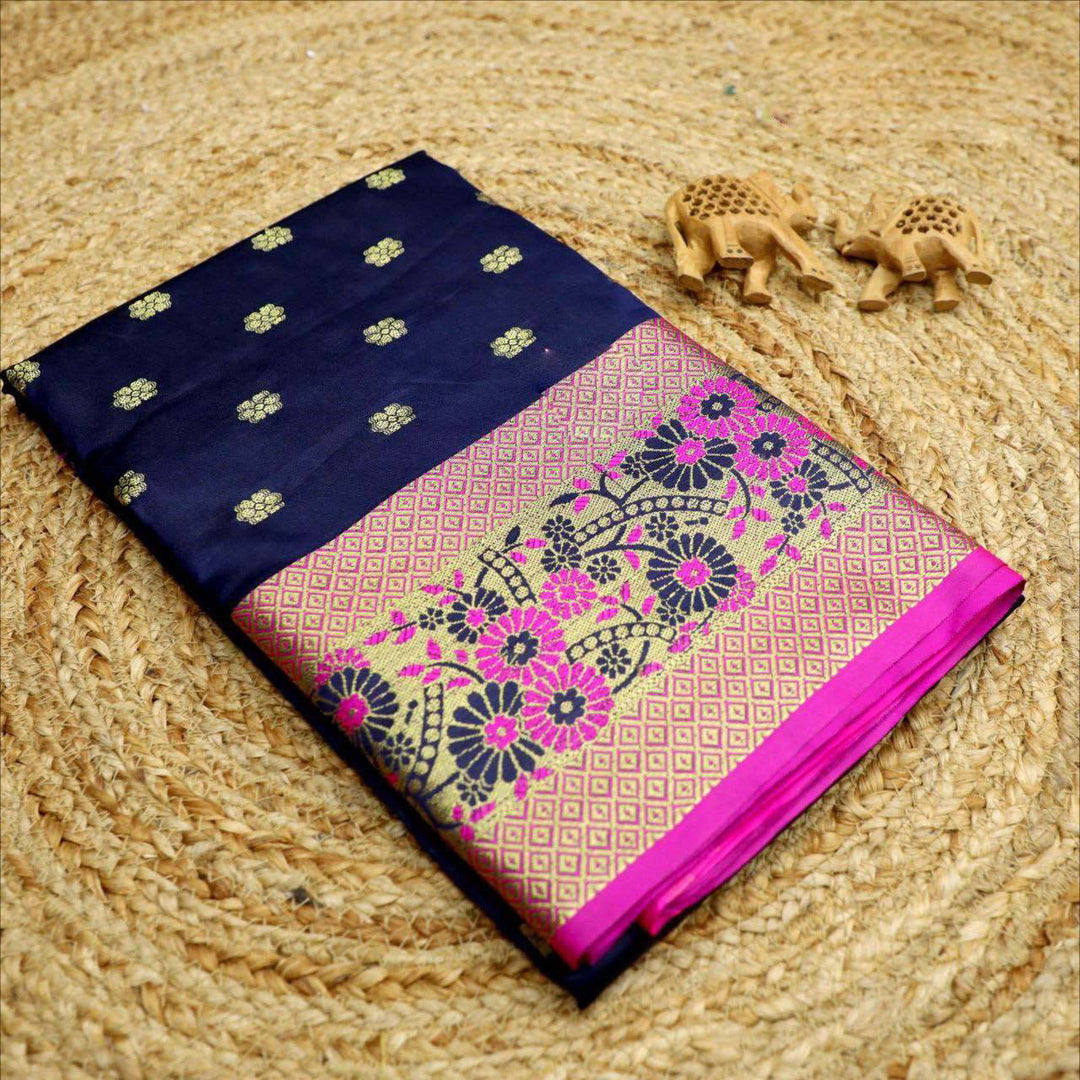 Navy Blue Radiance Richly Woven Korvai Silk Saree