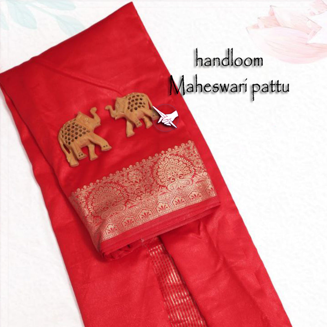 Ethereal Essence Engaging Red Tissue Silk Woven Borders Saree