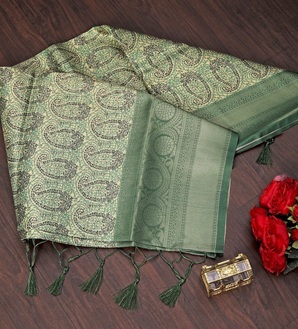 Kanchi Printed handloom Soft Silk Saree with blouse