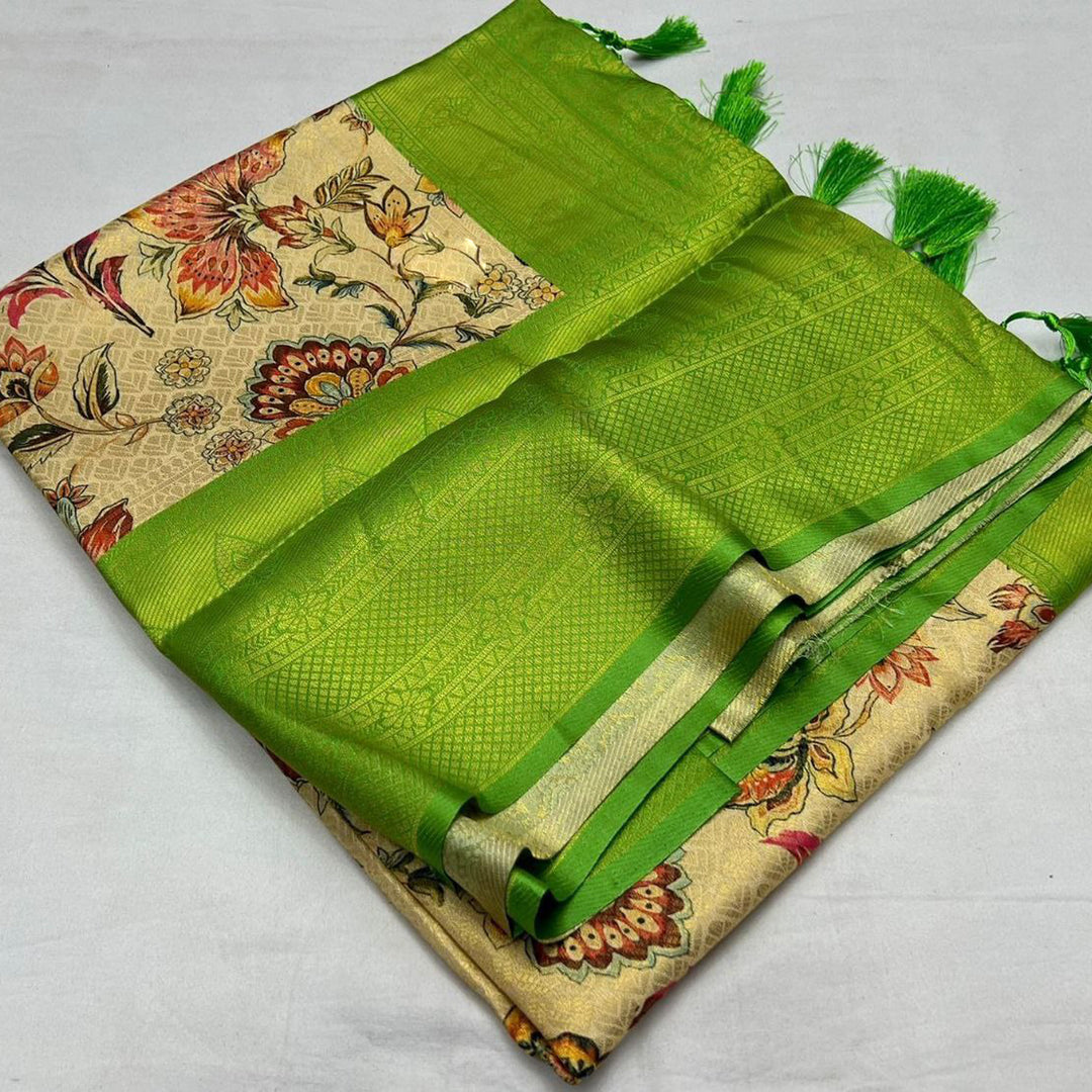 Soft Silk Digital Print Saree In Beige Color