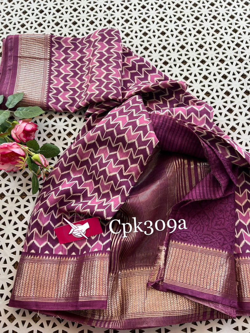 Graceful Purple Digital Printed Tussar Silk Saree Handloom Weave And Zari Border