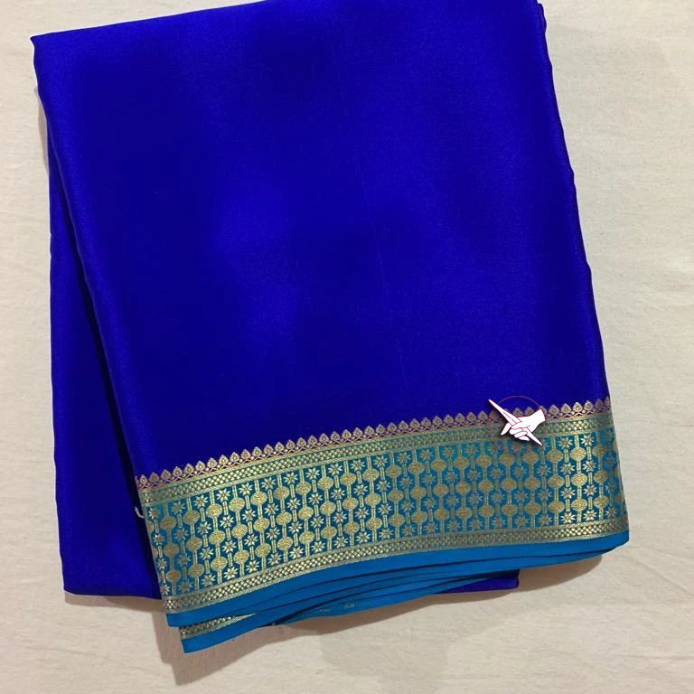 Elegant Blue Mysore Silk Saree With Zari Border