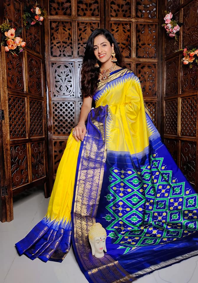 Bold Kanchi Style Soft Silk Saree With Handloom Digital Ikkat Patterns
