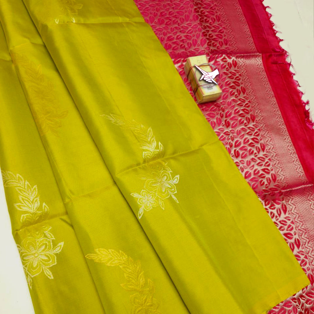 Green Premium Quality Silk Pure Gold And Silver Zari Big Meena Work Buttas All Over Saree