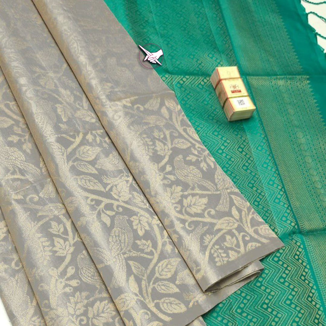 Silken Art Grey Kanchi Lichi Saree With Classic Weaves