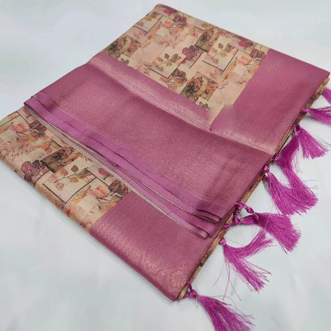 Blazing Pink Color Digital Print Soft Silk Saree