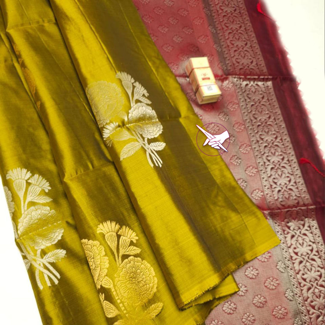 Mehendi Green Premium Silk Big Meena Work Buttas All Over Saree With Rich Pallu