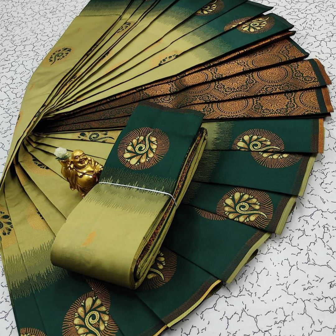 💕Adorable Mehendi Green Color Function Wear K💕Kubera Handloom Silk 3D Weaving Work Design Saree