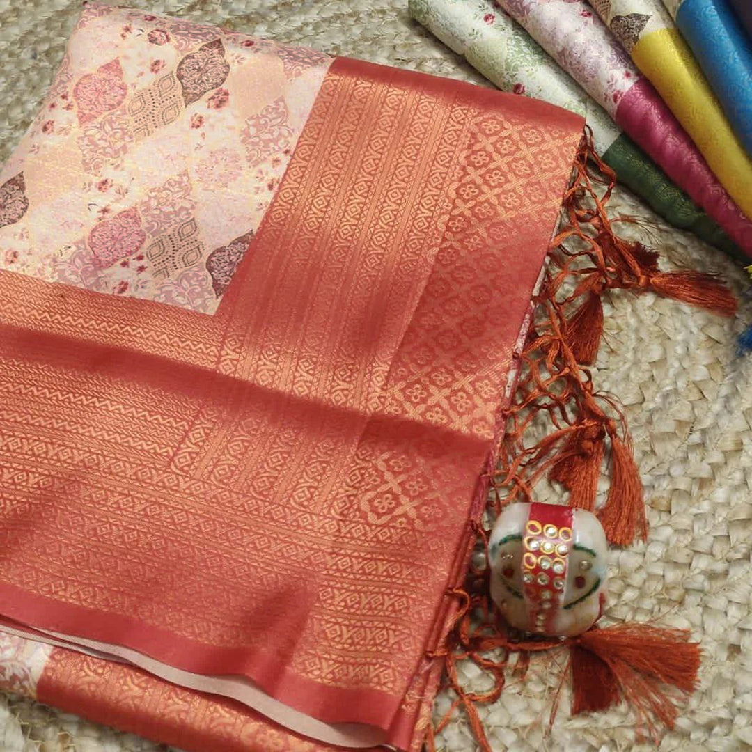 Festive Wear Soft Silk Excellent Peach Digital Printed Saree