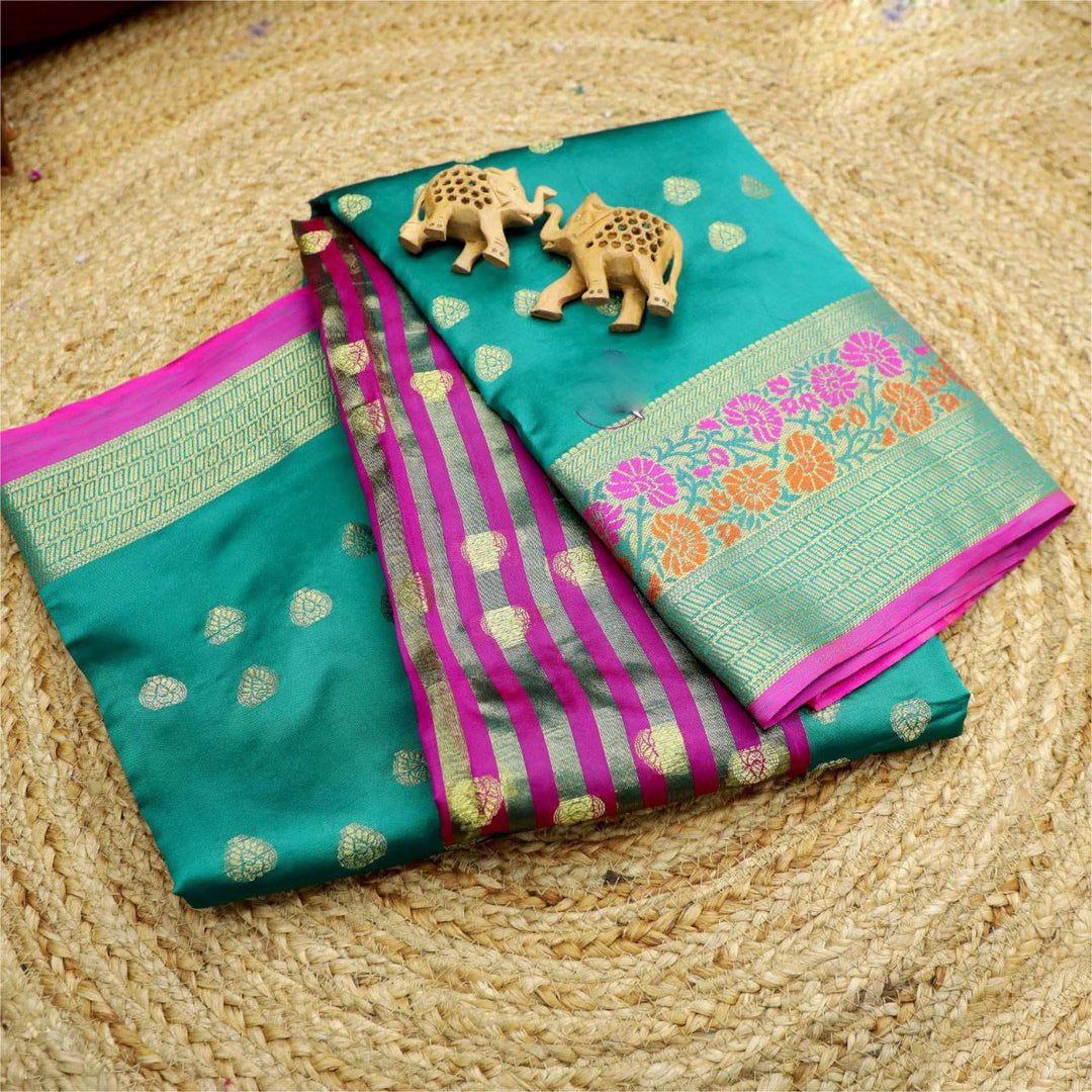 Korvai Silk Teal Color Weaving Work Saree