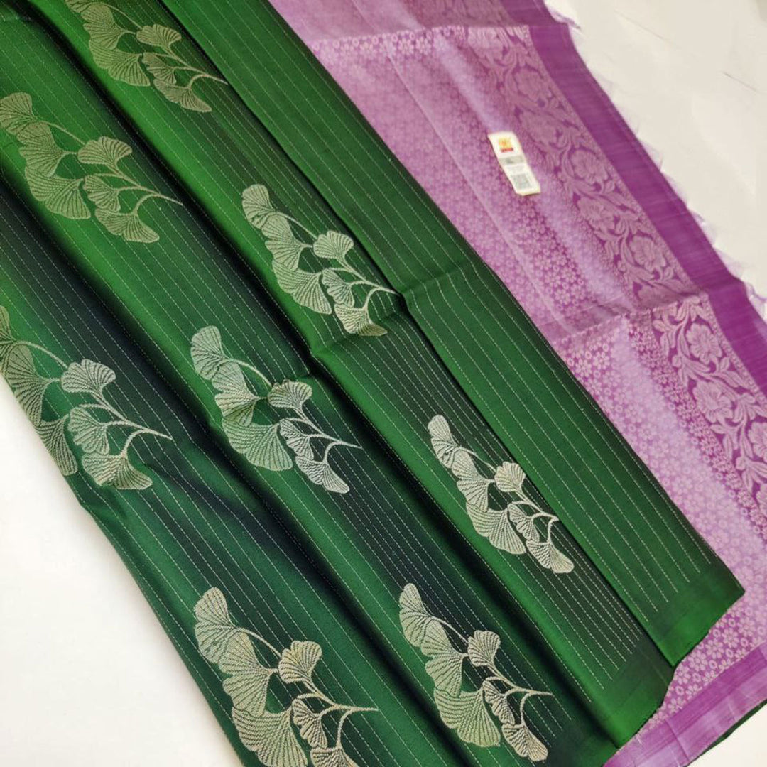 Dark Green Premium Quality Silk Pure Gold And Silver Zari Big Meena Work Saree