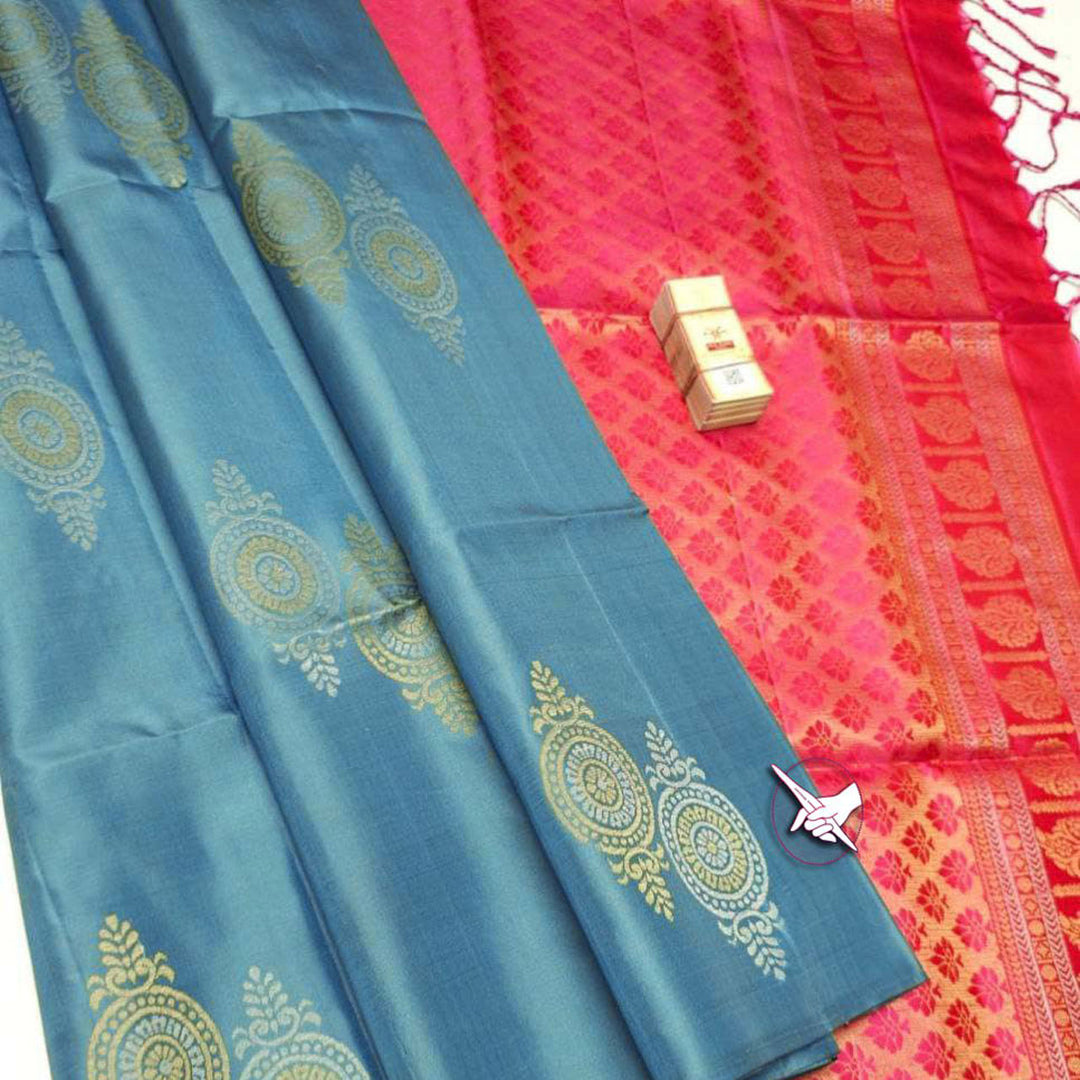 Sky Blue Premium Quality Silk Double Warp Border Less Design Saree