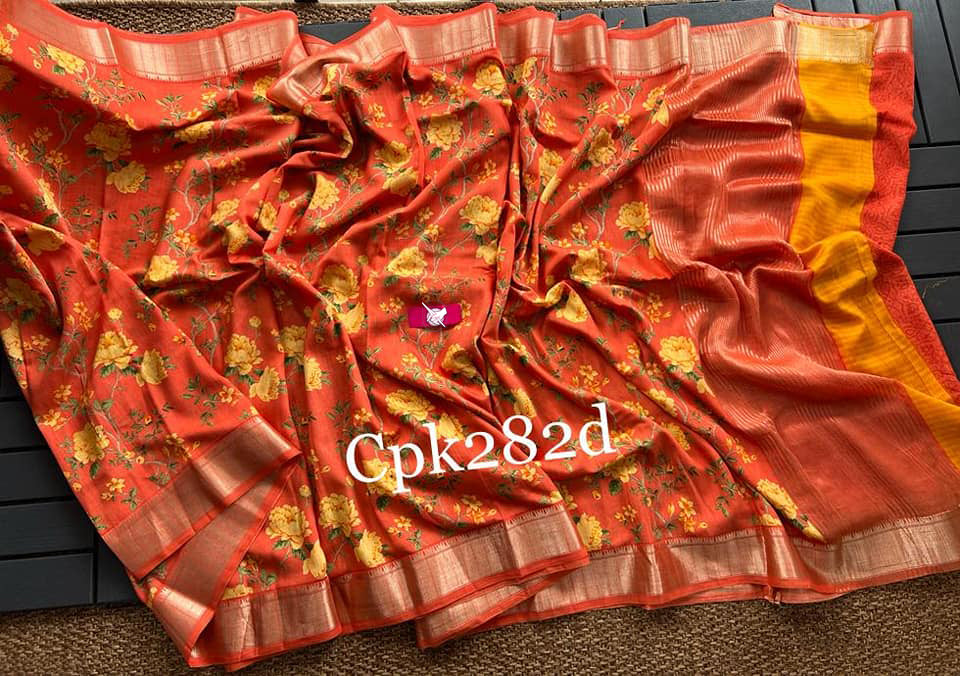 Casual Wear Soft Silk Saree Orange Assam Pattu With Weaving Border Design