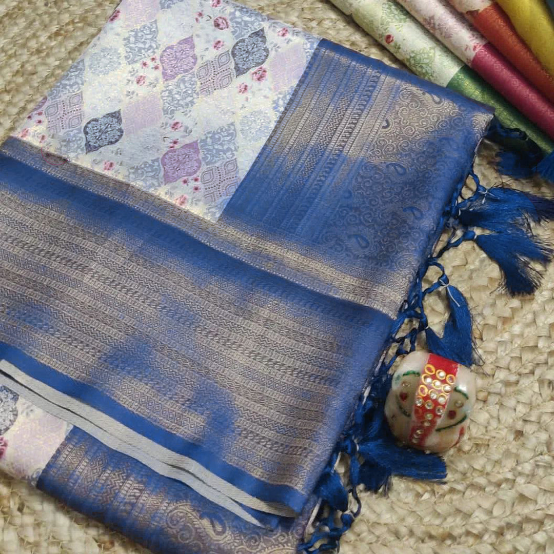 Blue Color Soft Silk Digital Printed Saree