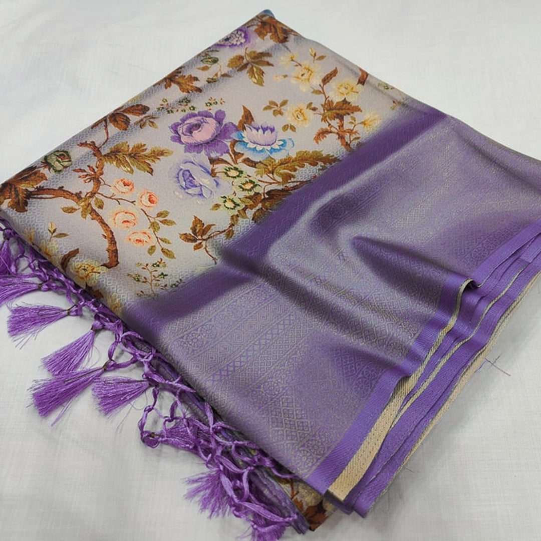 Purple Exclusive Digital Printed Soft Silk Sarees